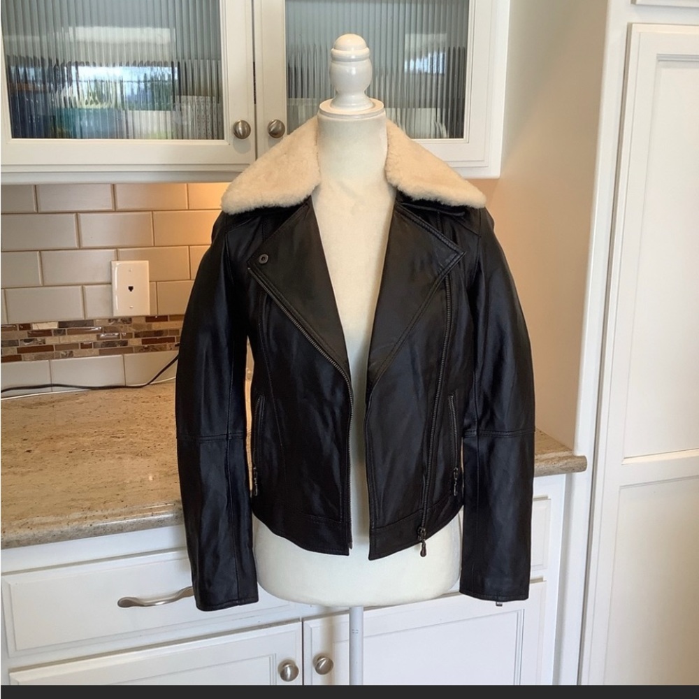 Ted Baker Leather Jacket with Removable Shearling Collar